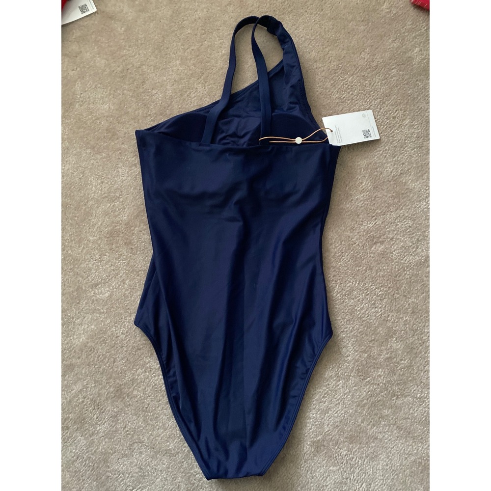 Quince Italian One Shoulder One-Piece Swimsuit Womens S Deep Navy Asymmetrical - Picture 6 of 7